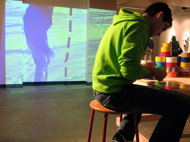 Workstation at the OSU Urban Art Space (Jamie Making a Dashed Line Tool)