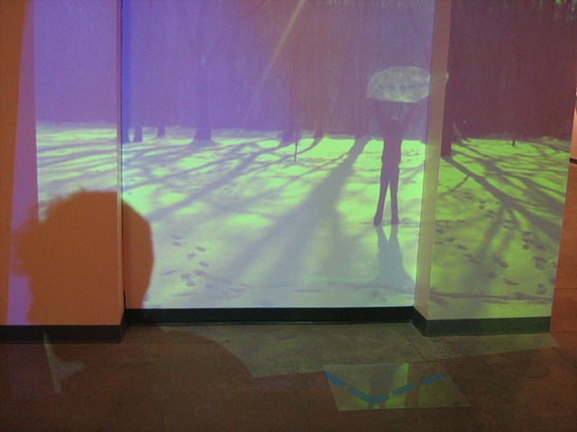 Workstation at the OSU Urban Art Space (Robert Interacting with Video Projection)