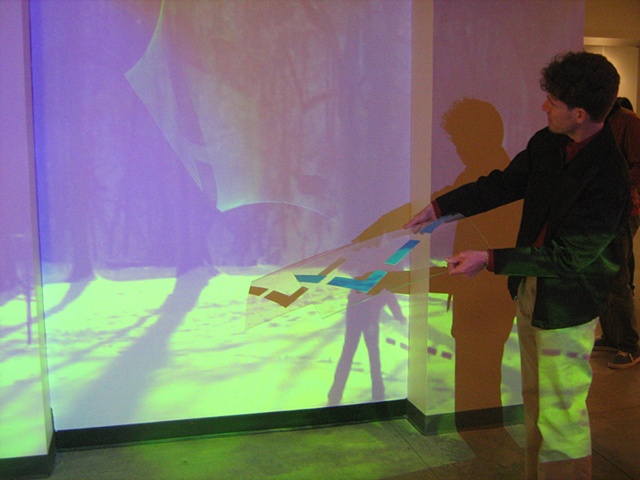 Workstation at the OSU Urban Art Space (Robert Interacting with Video Projection)