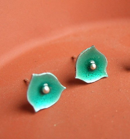 claytonia silver post earrings fabricated enameled