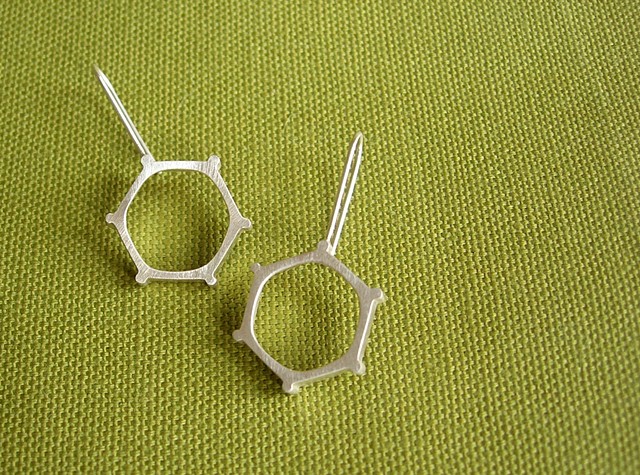 hexagon plant cell silver earrings