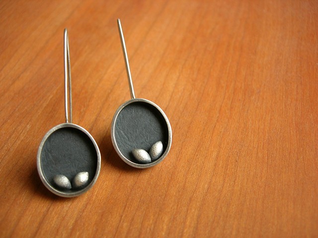 basal seed placentation silver oxidized dangle earrings