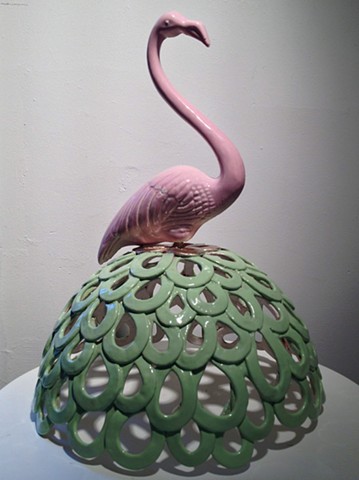 flamingo, pink, ceramic sculpture