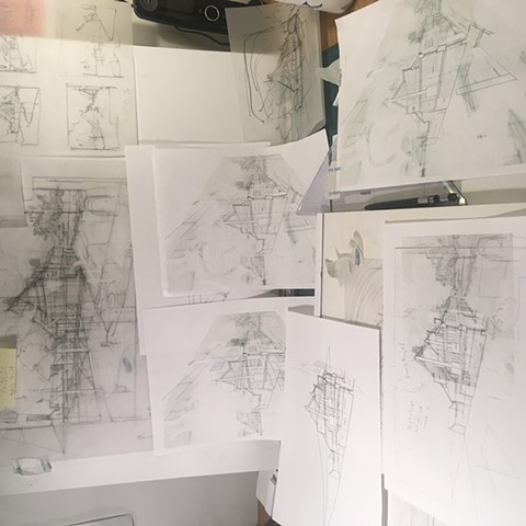 Desk of architectural drawings