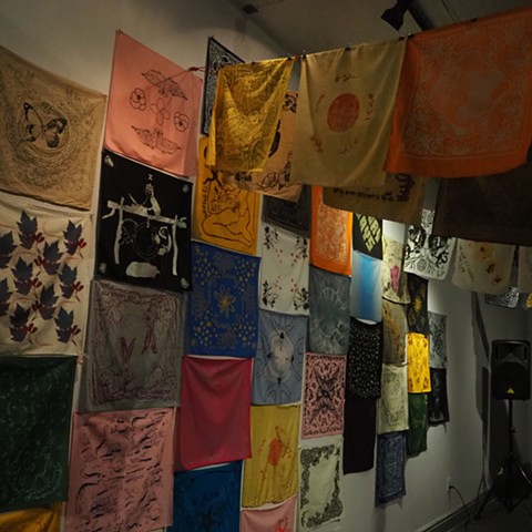 sample of artist hankies from installation at Irma Freeman Center for Imagination
