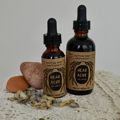 Headache No More tincture label for Cutting Root Apothecary. 