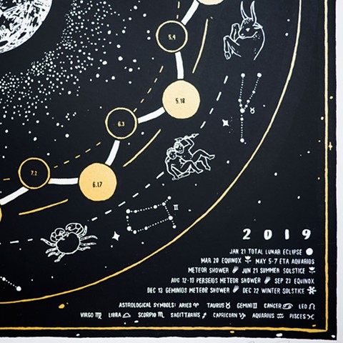 2019 lunar calendar silkscreen moon phase chart