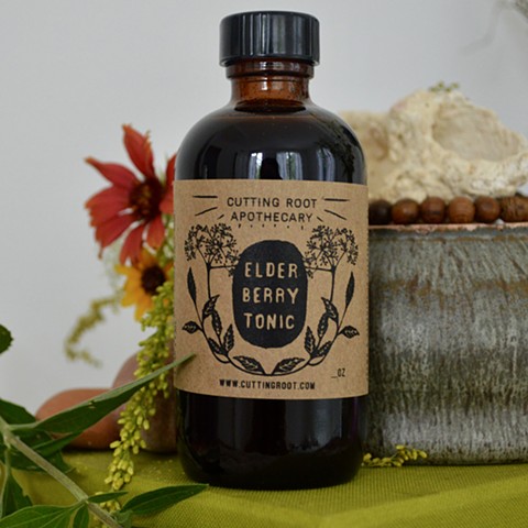 Elderberry Syrup label for Cutting Root Apothecary. 