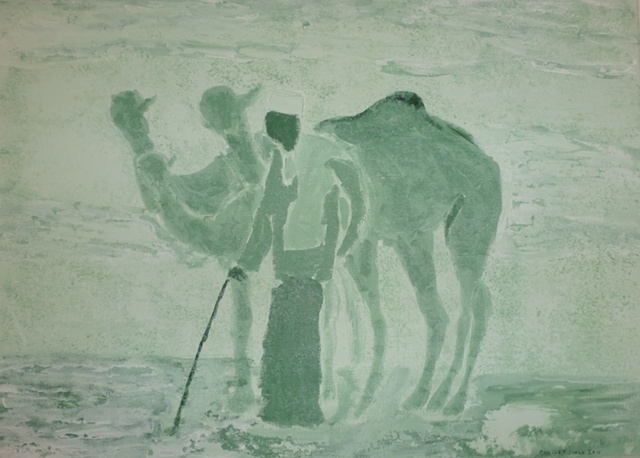 CAMELS IN A GREEN DESERT