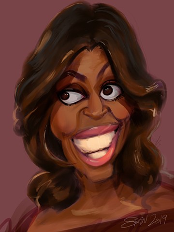Michelle Obama, digital caricature, 9" x 12"