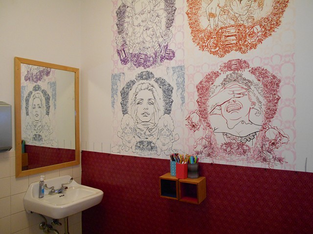 The Coloring Wall of Angst, installation in restroom of Soo Visual Arts Center