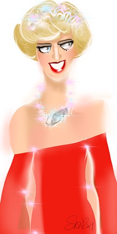 Princess Diana, digital caricature, 9" x 12"