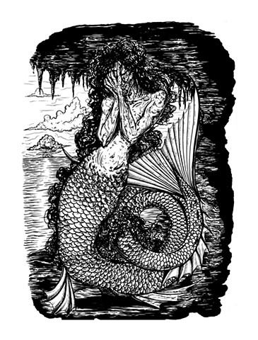 mermaid, ink, tattoo, goth mermaid, sad, mermaid, metal mermaid, leta gray, witchy mermaid, engraving, engraving mermaid, tattoo artist, line tattoo, medieval tattoo