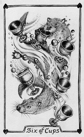 six of cups, 6 of cups, otters, gray tarot, childhood joy, playfulness, water