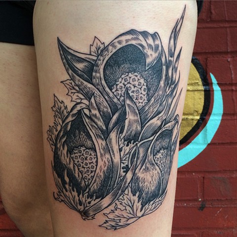 botanical tattoo, leta gray, Leta tattoo, leta gray botanical tattoo, skunk cabbage, skunk cabbage tattoo, 