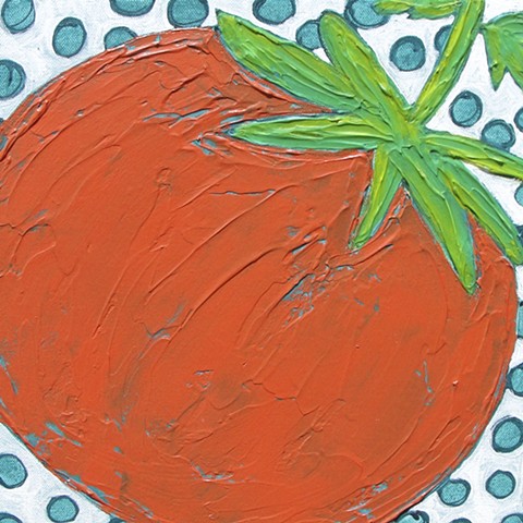 Textured acrylic tomato painting on canvas by tracy yarbrough
