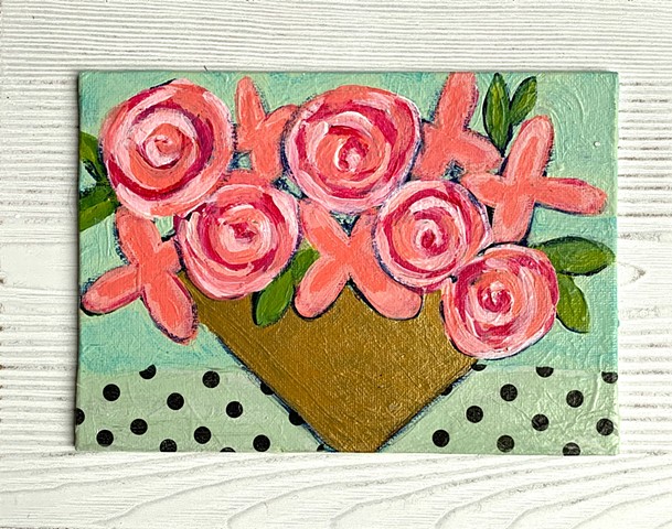 pink flowers roses framed painting by tracy yarbrough