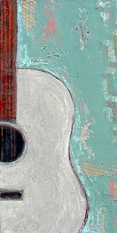 Acoustic guitar collage painting by tracy yarbrough