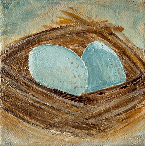 2 blue eggs in nest painting by Tracy yarbrough