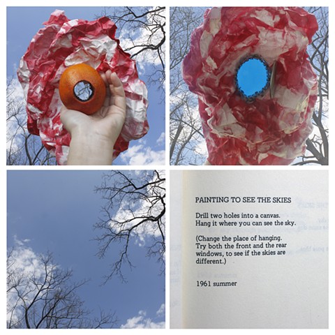 Grapefruit II: Painting to See the Skies (skies seen through an orange, painted paper, plastic)