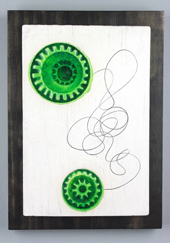 Wall art made from White earthenware, glass, iron wash, wood