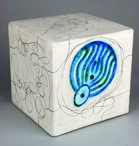 Ceramic table top cube fused with glass