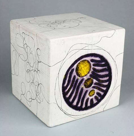 Tabletop ceramic cube with fused glass