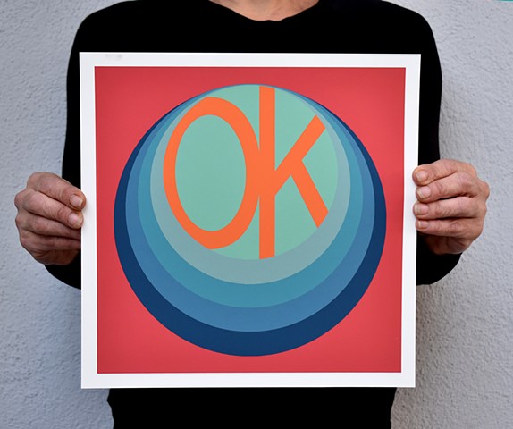 Monica Hopenwasser's small print series has a fresh, retro-vibe with high contrast, clean lines and interplay of color. The artwork is inspired by the idea it’s OK to not be OK, and each work expresses this struggle with bold color, shape and text.