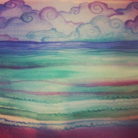 Watercolor sketch, inspired by the sea at San Agostinillo, Oaxaca, Mexico