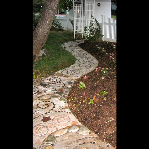 Mosaic pebble garden path