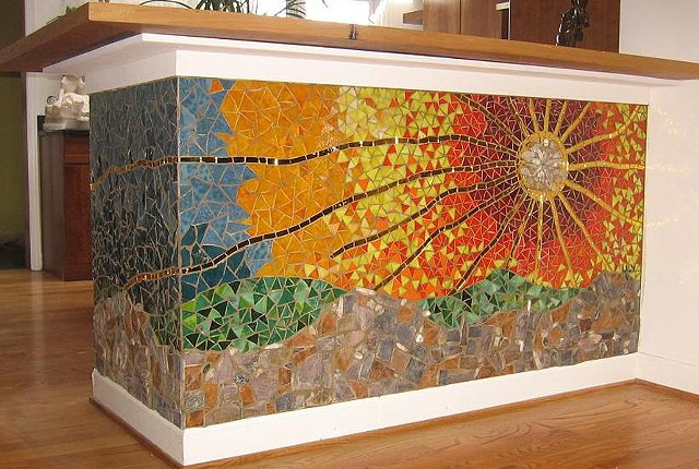 sunset kitchen mosaic backsplash stained glass