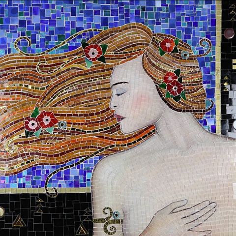 Gazing woman mosaic,Michael Parkes
