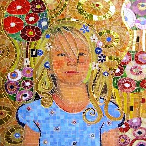 portrait mosaic, mosaic portrait, gustav klimt mosaic portrait