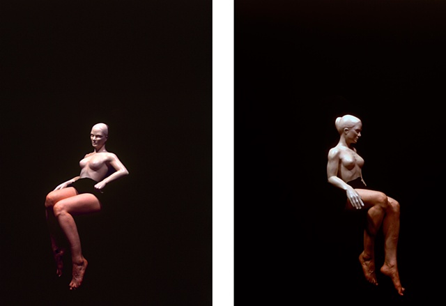 two photographs of a woman with an artificial upper body