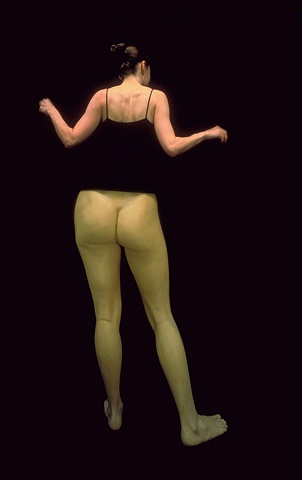 a woman viewed from the back with oversize sculpted lower body made out of bondo