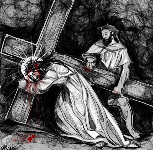 Station V- Simon helps Jesus carry the cross