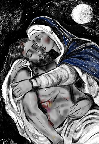Jesus taken down from the cross and laid in his Mother's Arms
