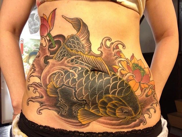 Koi/lotus stomach cover up finished