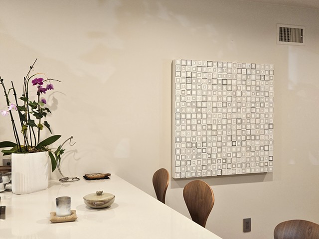 contemporary, mixed media, Yong Sin, singular forms repeated, collage, art collection, art collector