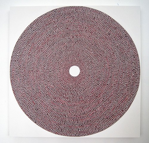 circle, collaged painting, art, painting, yong sin, yongsin, singular forms repeated, geometric