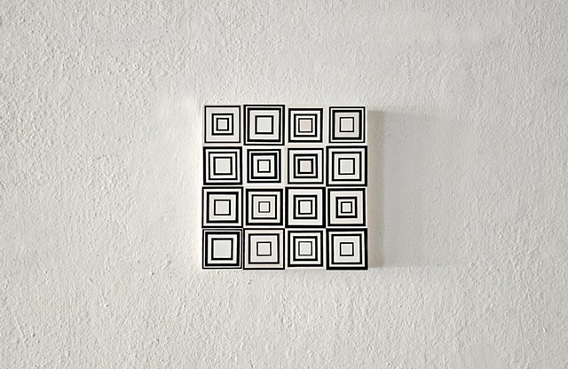 conceptual, grid, grids, abstract, collage, geometric, square, hardedge, yong sin, collaged painting