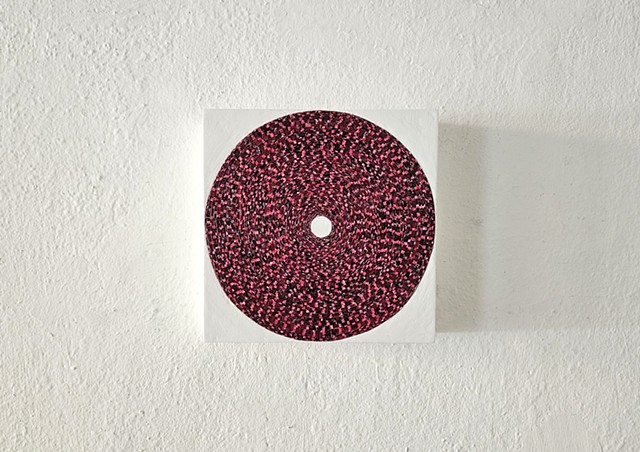 circle, collaged painting, art, painting, yong sin, yongsin, singular forms repeated, geometric
