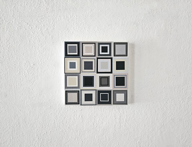 conceptual, grid, grids, abstract, collage, geometric, square, hardedge, yong sin, collaged painting