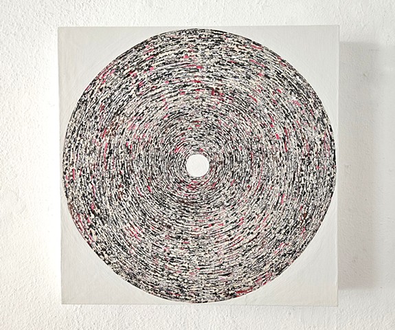 conceptual, methodical, circle, collage, contemporary art, yong sin, painting