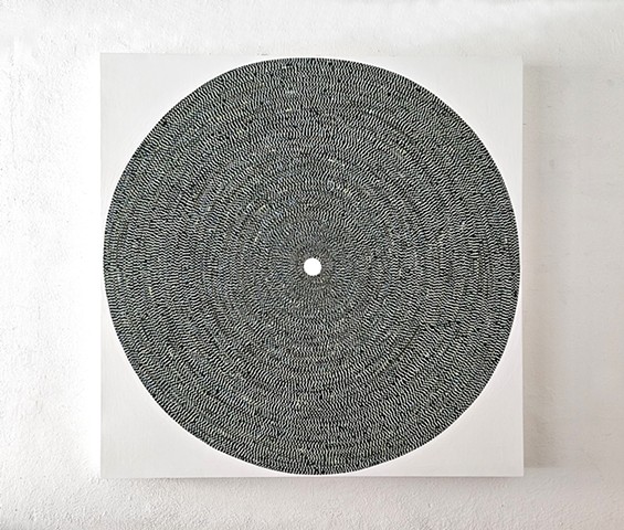 circle, contemporary painting, geometric, collage, collaged painting, yong sin