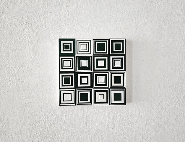 conceptual, grid, grids, abstract, collage, geometric, square, hardedge, yong sin, collaged painting