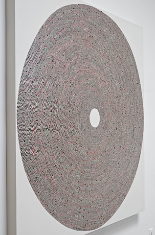 circle, repetition, shape, tape, minimal, abstract, geometric, collaged painting