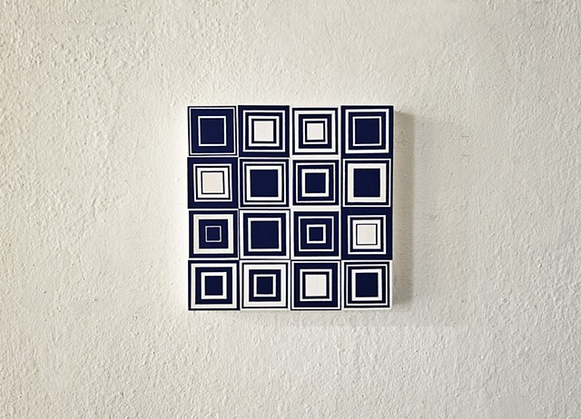 conceptual, grid, grids, abstract, collage, geometric, square, hardedge, yong sin, collaged painting