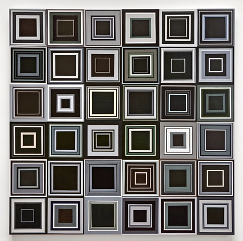 unmeasured, squares, collaged painting, square, black and white, shape, abstract, minimal, repetition