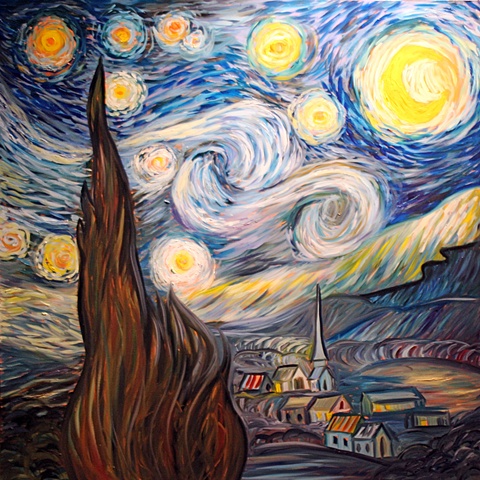 Replica Painting of Vincent Van Gogh's "Starry Night"
Oil on Canvas
4x4 Feet
(Sold)